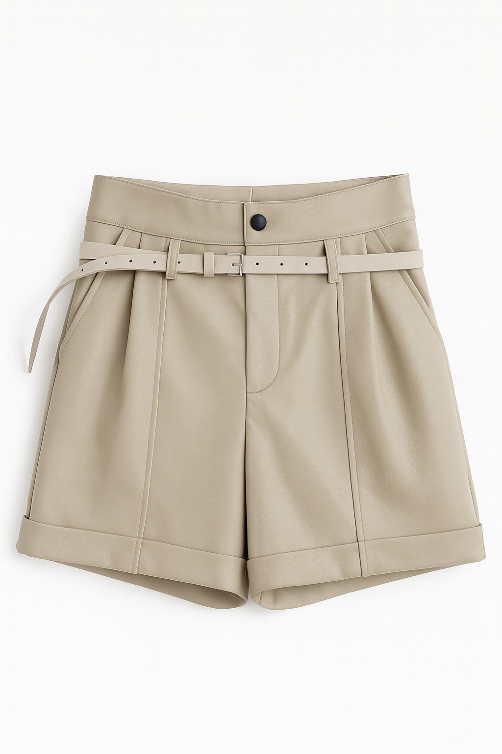 Beige leather shorts