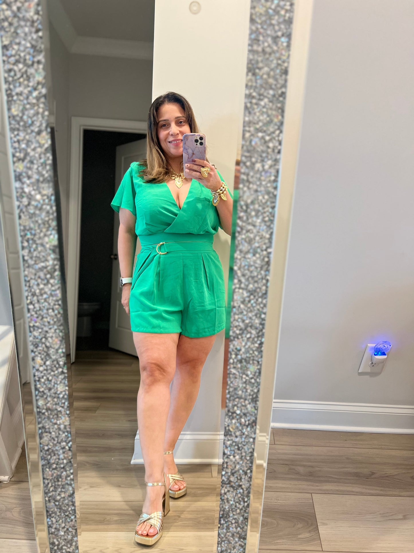 Green blouse and shorts set