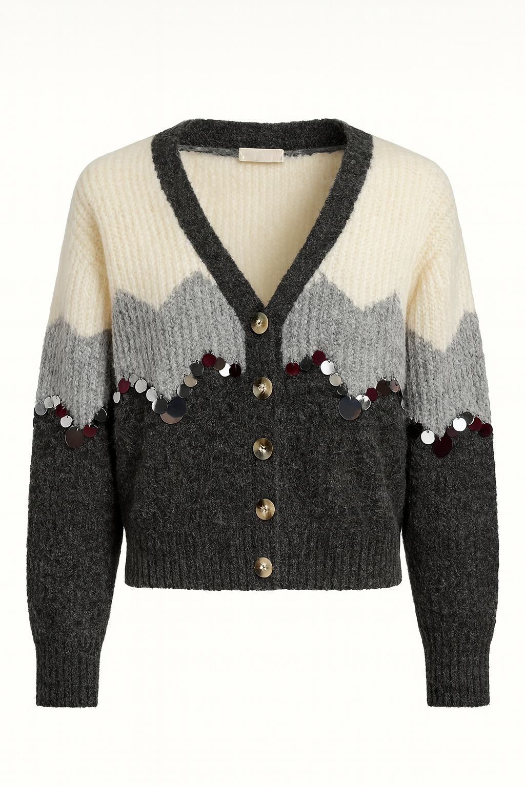 Long-sleeved wool sweater, gray with white