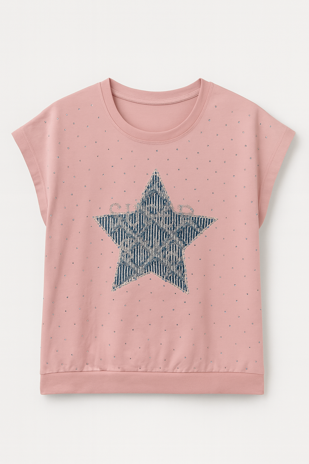 Pink plus size short sleeve star blouse in jeans