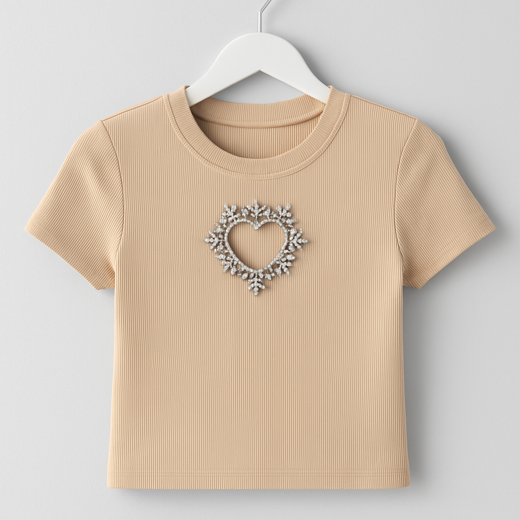 Beige top with heart stones