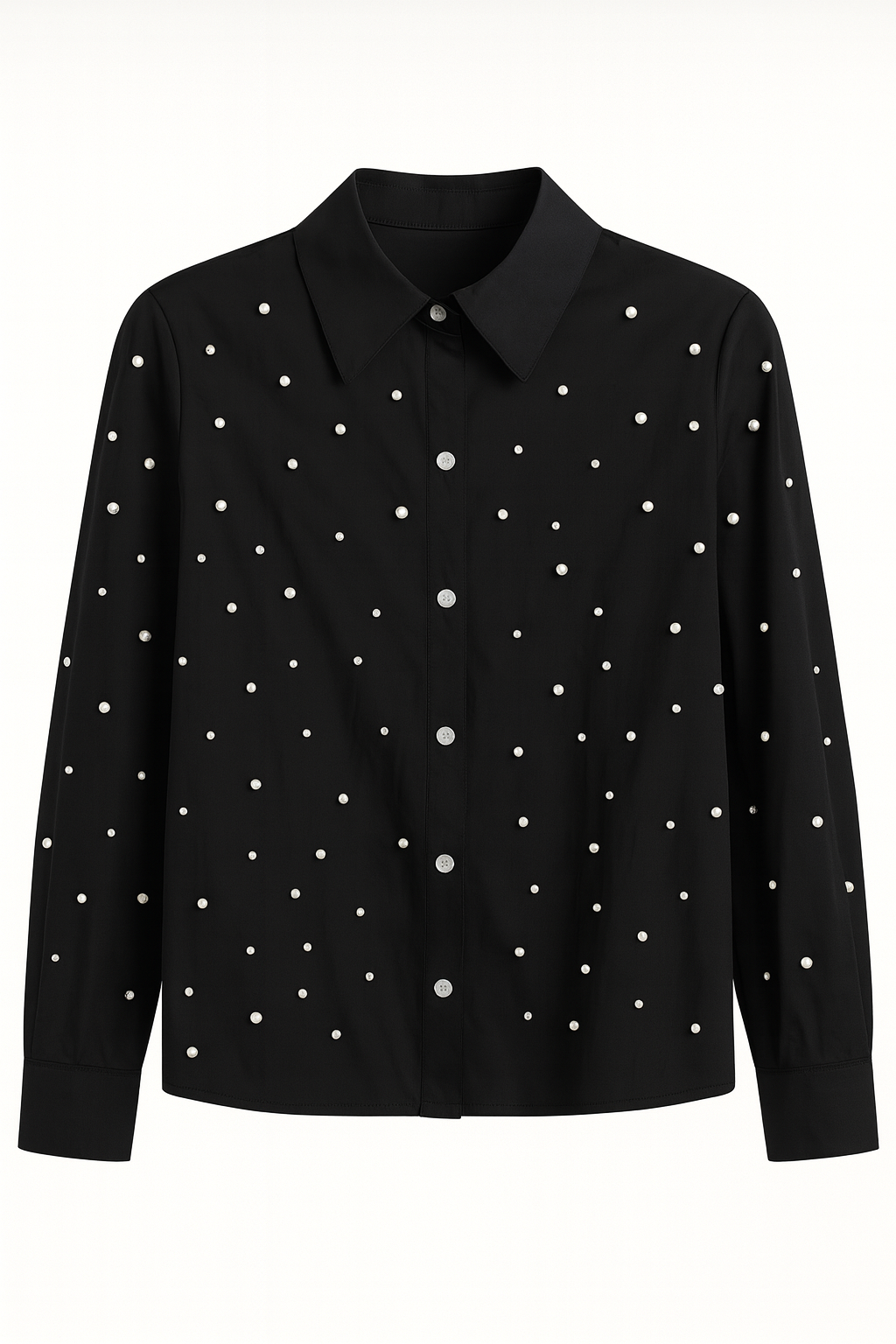 Black long-sleeved plus size blouse with stones