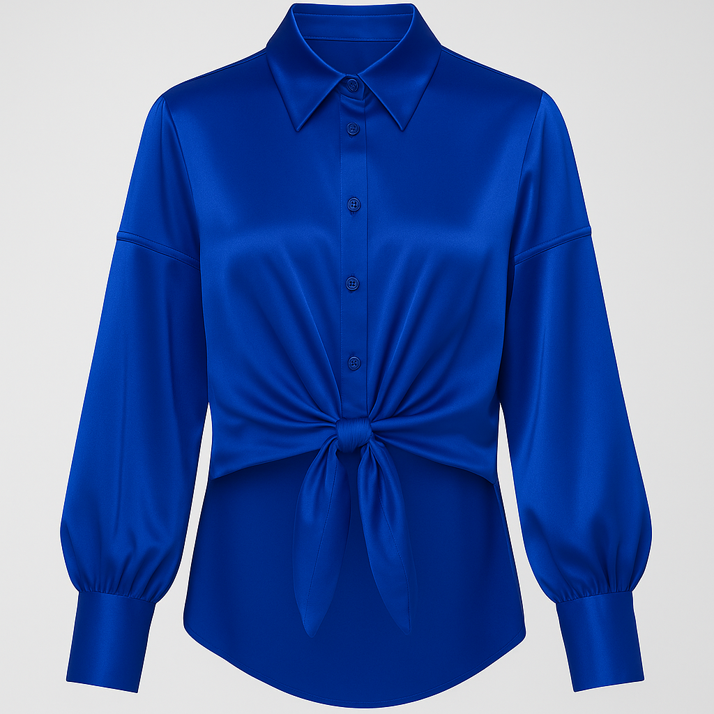 Royal blue silk blouse with long sleeves