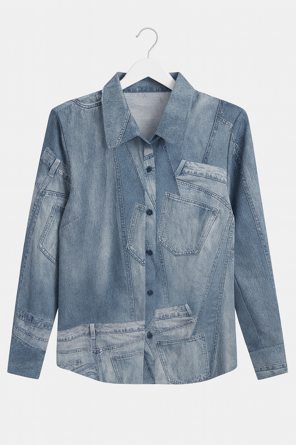 Long-sleeved jeans print shirt