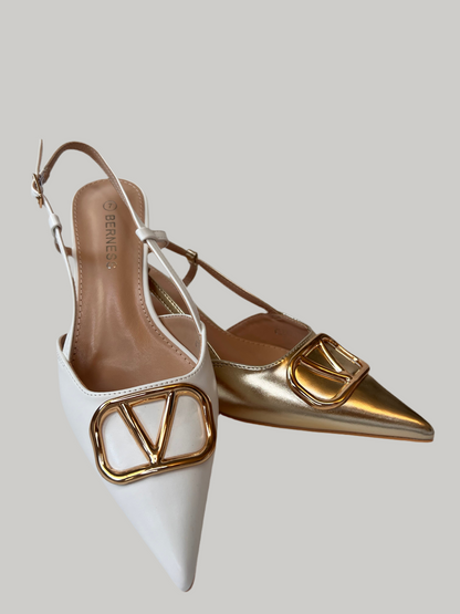 Camel Valentino-style pointed shoe with mini heel