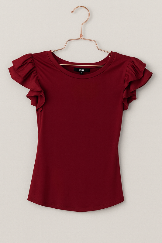 Wine red blouse with ruffled sleeves