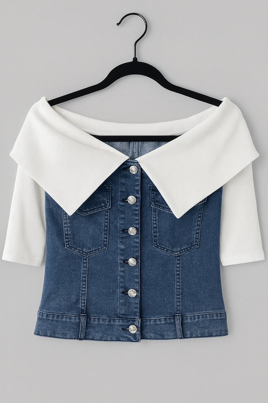 Jeans blouse with white