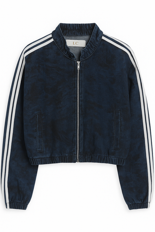 Marbled jeans jacket with zipper