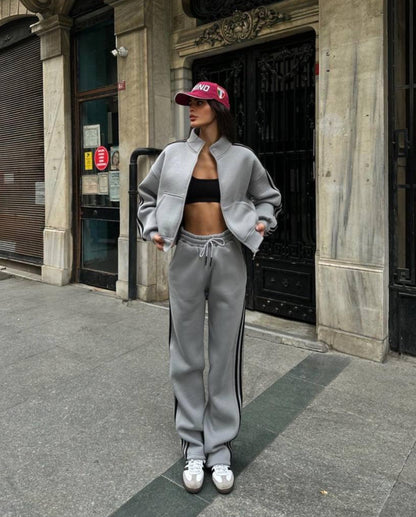 Adidas grey set with black stripes