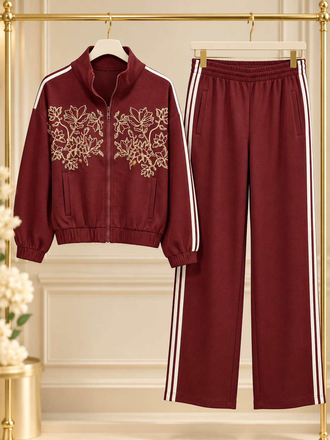 Set deportivo bordado floral