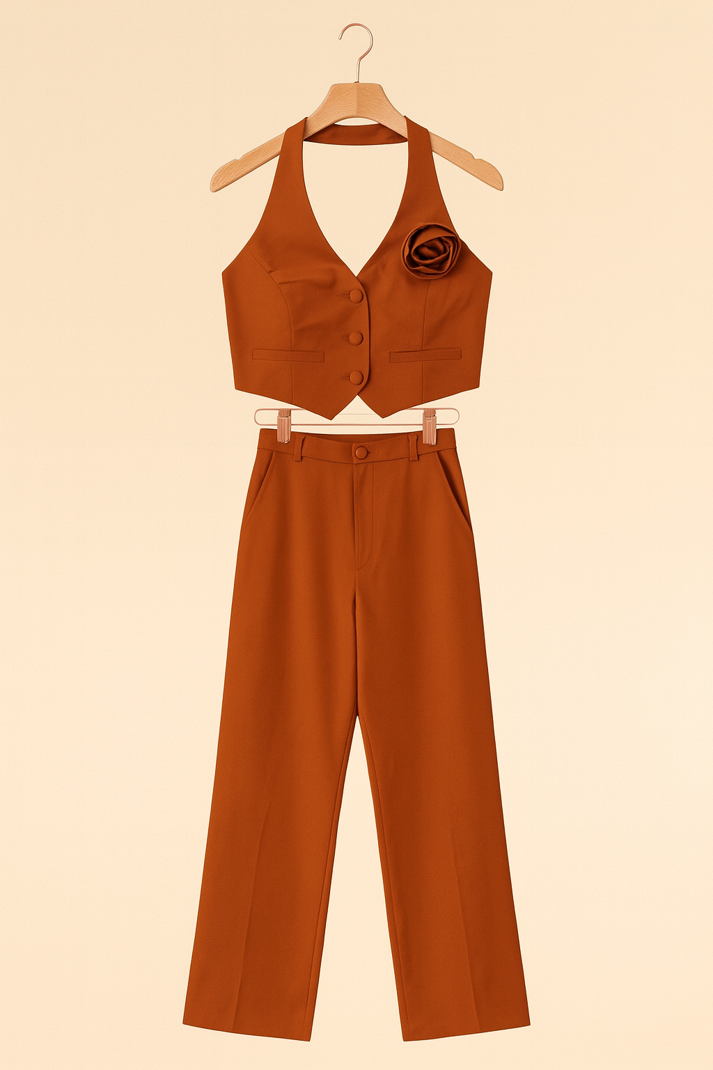 Black set top open at back and flower in the same fabric