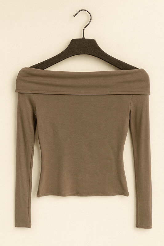 dark brown off-shoulder top