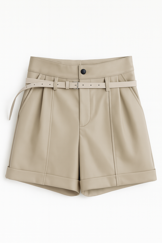 Beige leather shorts