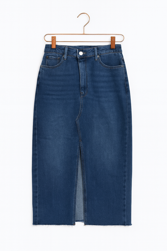 Denim skirt with crossed waistband