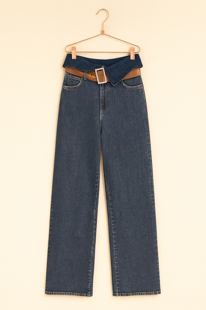 Camel jeans and leatherette set
