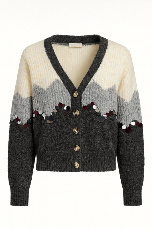Long-sleeved wool sweater, gray with white