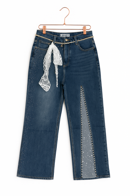 Jeans perlas y blonda