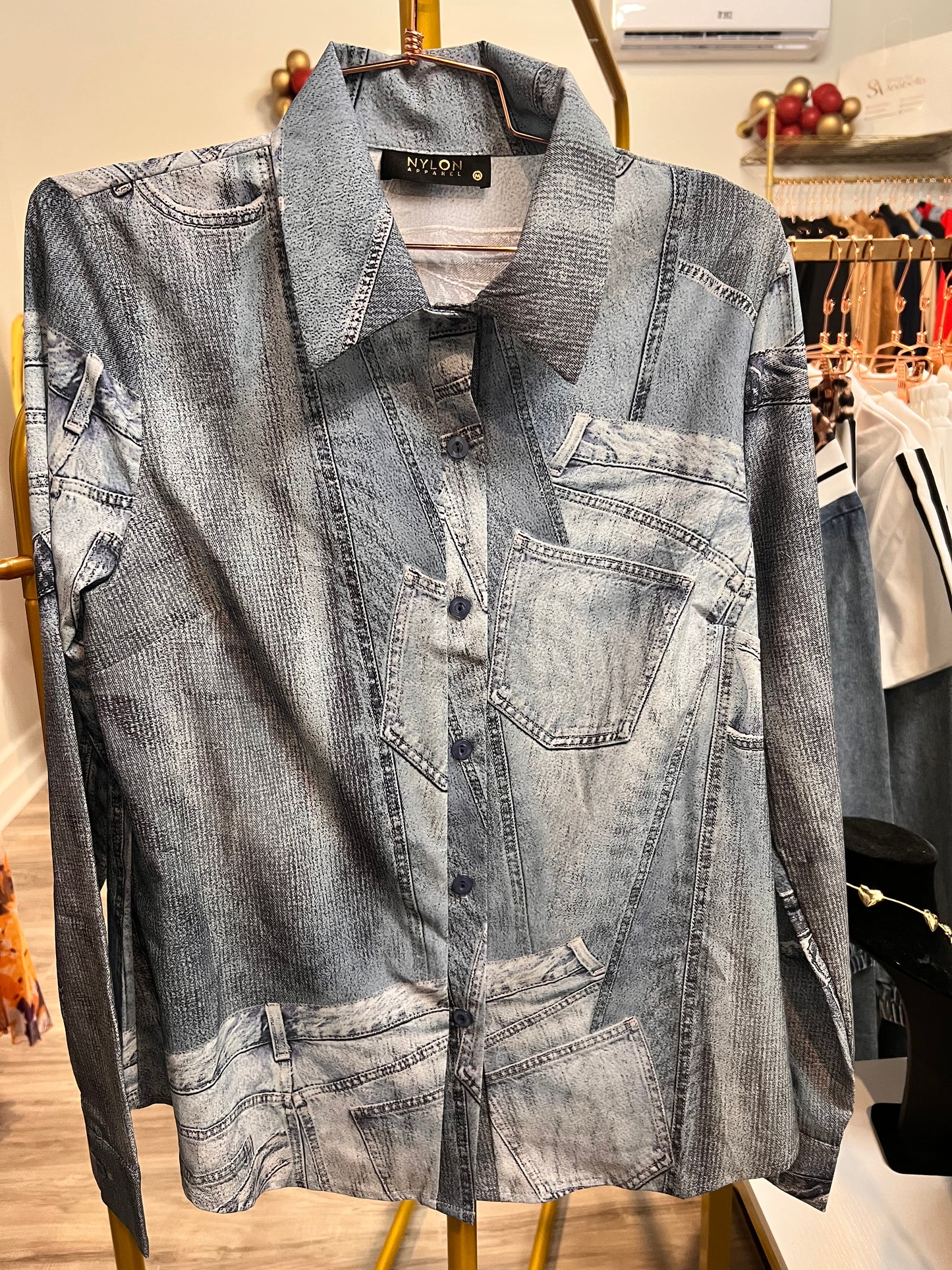 T1427 Camisa manga larga estampado jeans