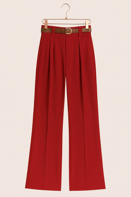 Pants with pleats and belt