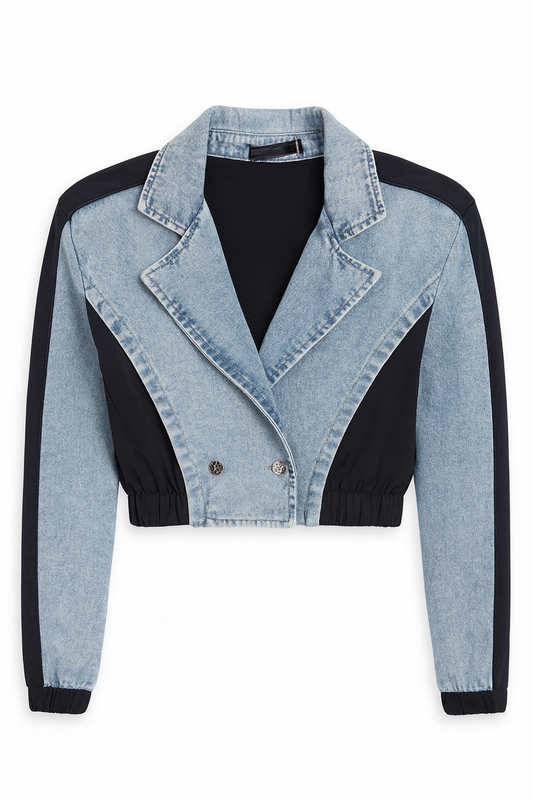 Short jeans jacket with black