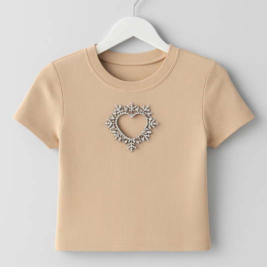 Beige top with heart stones