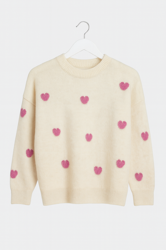 Beige sweater with pink hearts