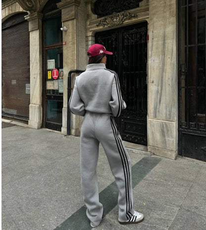 Adidas grey set with black stripes