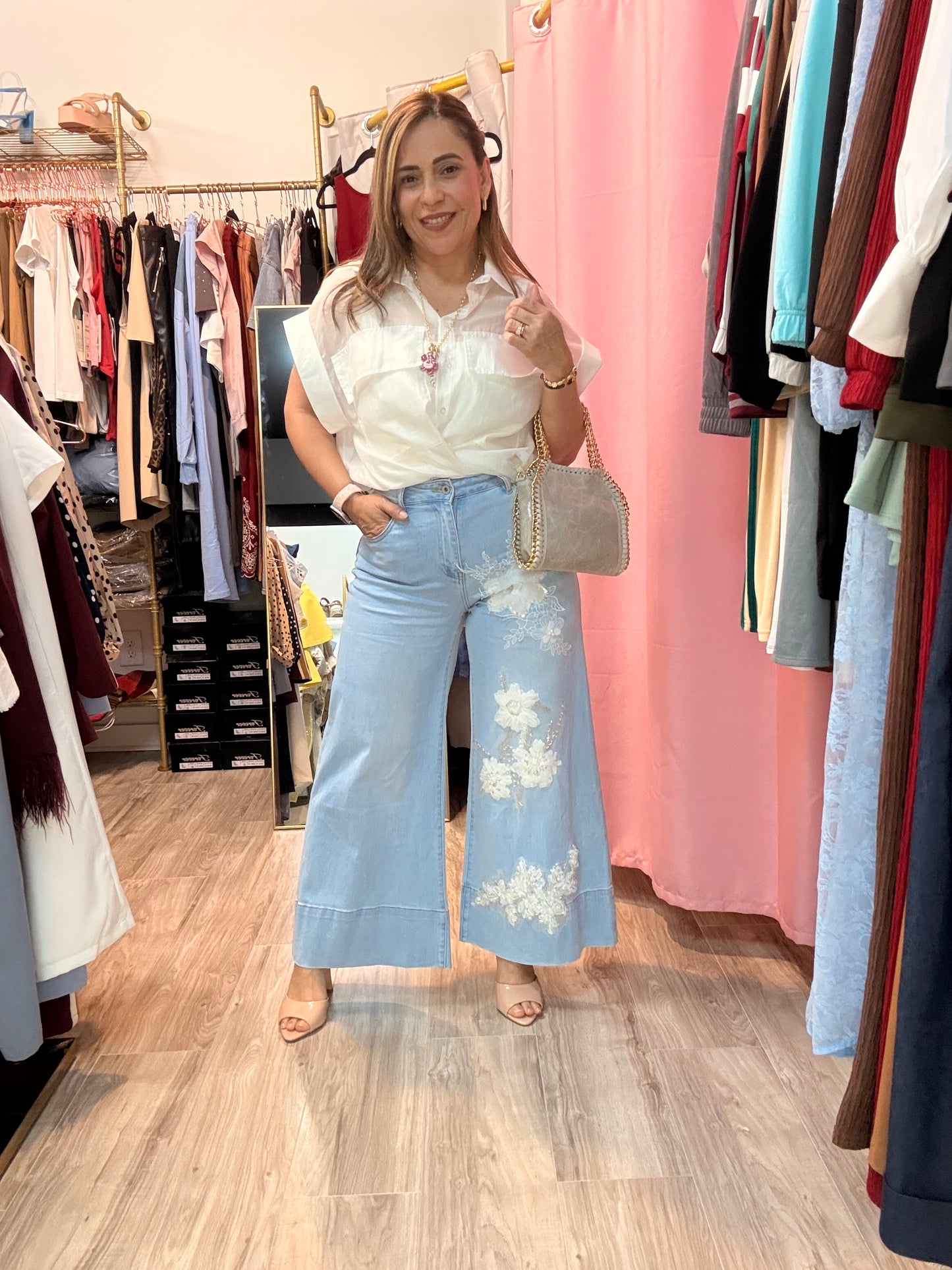 Bloom denim palazzo