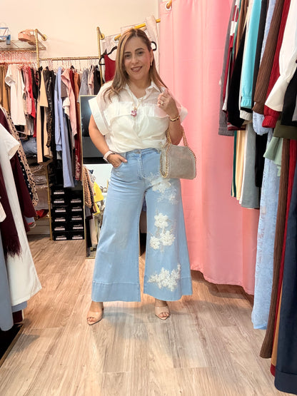 Bloom denim palazzo