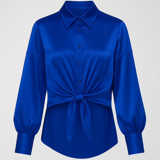 Royal blue silk blouse with long sleeves
