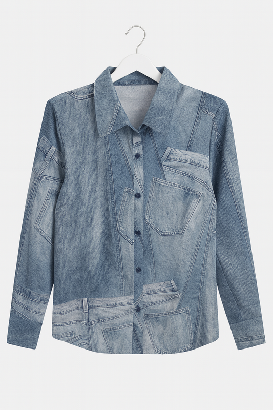 Long-sleeved jeans print shirt